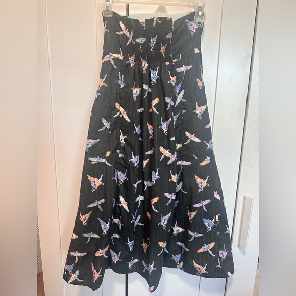 Free People Colorful Bird Print Strapless Mini Tube Dress Size 4 100% Cotton - Picture 5 of 12